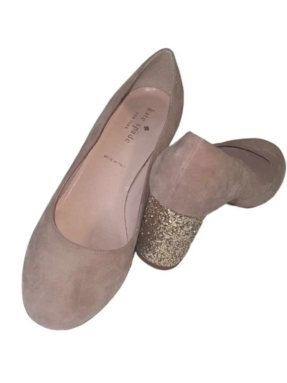 Kate Spade Anastasia Demi Rose Soft Suede Glitter Heel Pumps Size 7.5